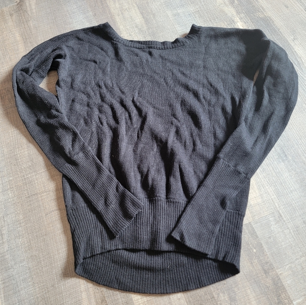 lululemon athletica Black Ribbed Boatneck Lightweight Sweater